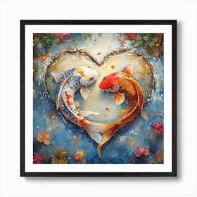 Koi Fish In Heart 7 Art Print