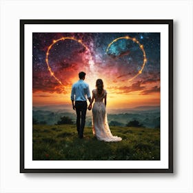 Couple Holding Hands In The Sky Art Print