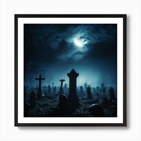 Death Fear Rising Full Fog Gravestone Dark Night Evil Background Holiday Horror Undead (25) Art Print