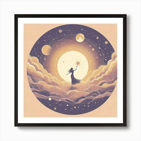 The Milky Way In Shades Of Honey And Lavender Dancing With The Sun And The Moon Minimalist Style Art Print