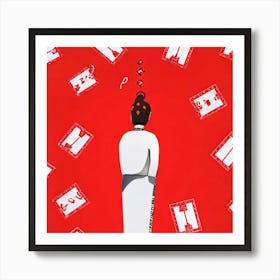 Abstract Illustration Of A Human Figure Pondering In A Sea Of White With Vivid Red Caution Signs Ch (5) Art Print