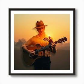 Sunset With A Guitar Art Print