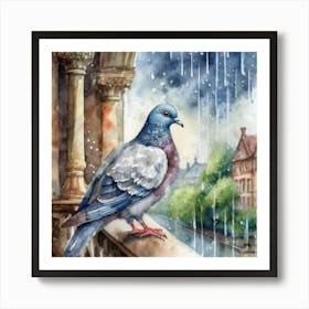 Pigeon In Rain Poster