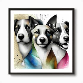 Three Cute Dogs - Abstract Line Art Illustration 30 Art Print