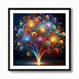 Colorful Fireworks On Black Background Art Print