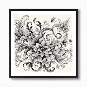 Floral Design In Black And White 3 Art Print