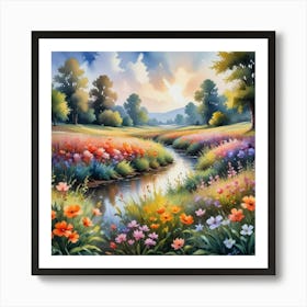 A Watercolor Painting Of Floral Landscape Art Print 2 Art Print