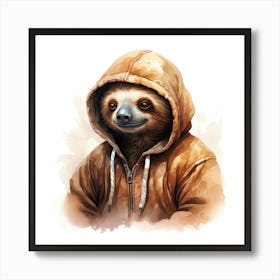 Watercolour Cartoon Sloth In A Hoodie 2 Art Print