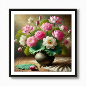 Lotus Flowers In A Vase Art Print