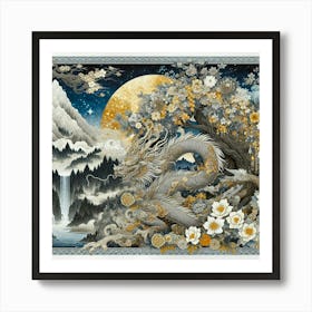 Oriental dragon king of the waterfall Art Print
