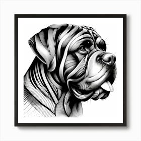 Boxer Dog Head - Abstract Line Art Illustration 41 Art Print