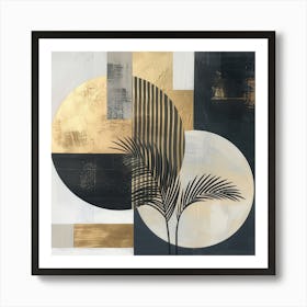 Gilded Botanical Geometry: Minimalist Fusion in Black, White, and Gold Art Print