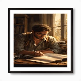 Man Writing In A Book Art Print