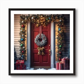 Christmas Decoration On Home Door Haze Ultra Detailed Film Photography Light Leaks Larry Bud Me (3) Art Print