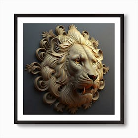 Lion in 3D view with decorative patterns crafted on leather surfaces. 2 Art Print