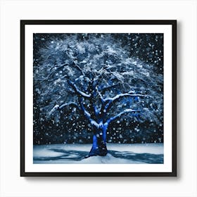 Blue Tree In The Snow Art Print