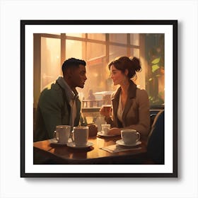 Couple In A Coffee Shop Art Print