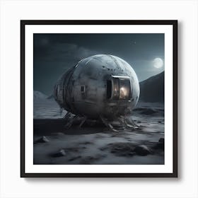 An idyllic moon module, bathed in ethereal moonlight, stands frozen in time, optimistic painting Art Print