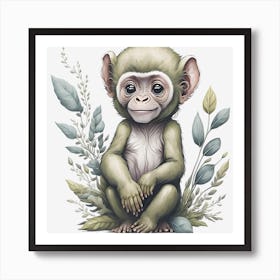 Cute Floral Baby Monkey (6) Art Print