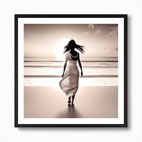 Silhouette Of A Woman On The Beach 8 Art Print