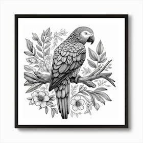 Line Art grey parrot Art Print