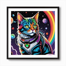 Rainbow Galaxy Cat Art Print