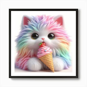 Rainbow Kitten Eating Ice Cream 2 Art Print