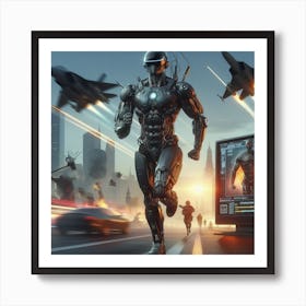 Robot Running In The City 1 Art Print