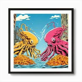 Octopus Fight Art Print