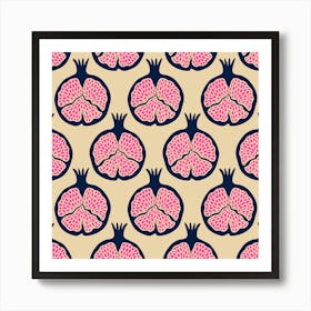 POMEGRANATES Fresh Ripe Plump Fruit in Midnight Blue Fuchsia Hot Pink on Sand Art Print