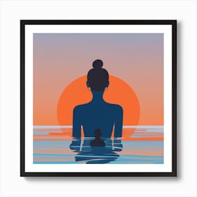 Silhouette Of A Woman In The Water Art Print