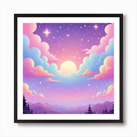 Sky With Twinkling Stars In Pastel Colors Square Composition 80 Art Print