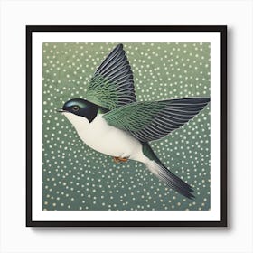 Ohara Koson Inspired Bird Painting Barn Swallow 1 Square Art Print