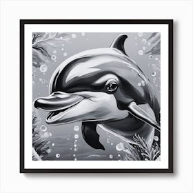 Black and White Dolphin Painting Art Print