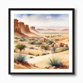 Watercolor Desert Landscape Art Print