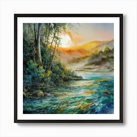 Sunset By The River Art Print