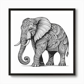 Line Art elephant 1 Art Print