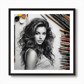 Black And White Drawing Of A Woman Art Print