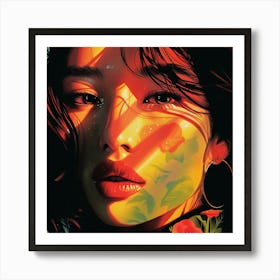 Asian Girl With Flowers Art Print