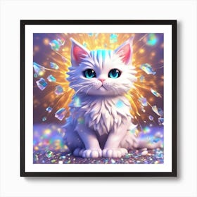 White Cat With Sparkles Art Print