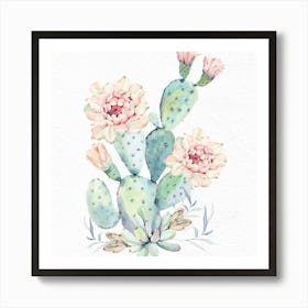 Pretty Watercolor Cactus Flowers Art Print