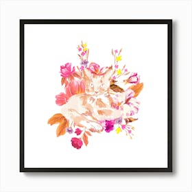 Cat With Flowers Art Print