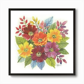 A Watercolor Painting Of Colorful Flowers And Le (10) Out Art Print