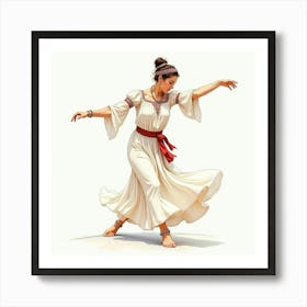 A Graceful Greek Dancer In Traditional Attire Captured In Watercolor Hues 1 Art Print