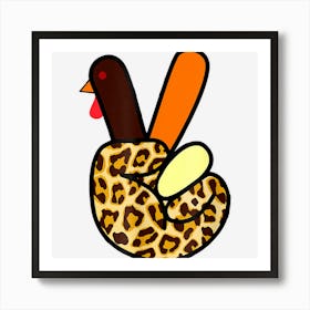 Asl Turkey Hand Peace Sign Leopard Thanksgiving Peace Love Art Print