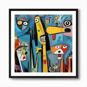 Dogs Abstract Neo Expressionism Pets Animals Distorted Nature Cartoon Colorful Picasso Drawing Modern Art Art Print