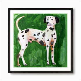 Dalmatian On Green - animal painting dog square pet living room bedroom kids room Art Print