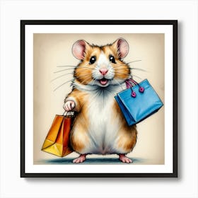 Hamster With Shopping Bags 1 Art Print