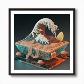 Great Kanagawa Acrylic Ramen Block 3d Render 1 Art Print