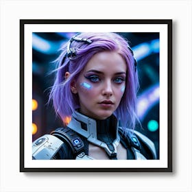 Futuristic Girl With Purple Hair 6 Art Print